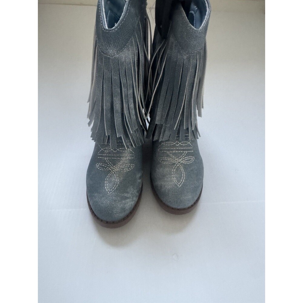 Pawz Girls Fringe Western Cowboy Boots Blue Size 10 Side Zip New
